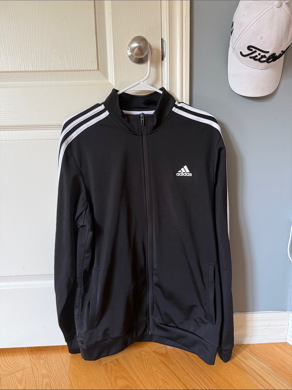 adidas Black Track Jacket with White Shoulder Stripes